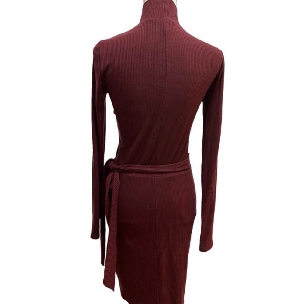 Reformation Ribbed Wrap Dress Size M Red Long Sleeve - Picture 3 of 5